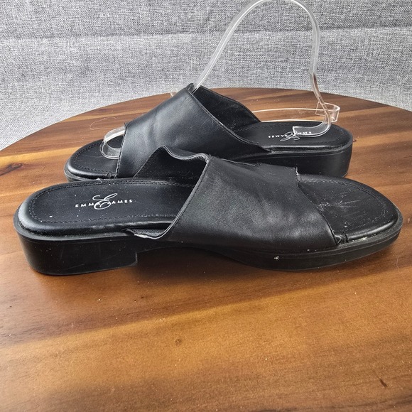 Emma James Black Cross Strap Slip On Heeled Sandals Slides Womens SZ 8.5 - Picture 6 of 13
